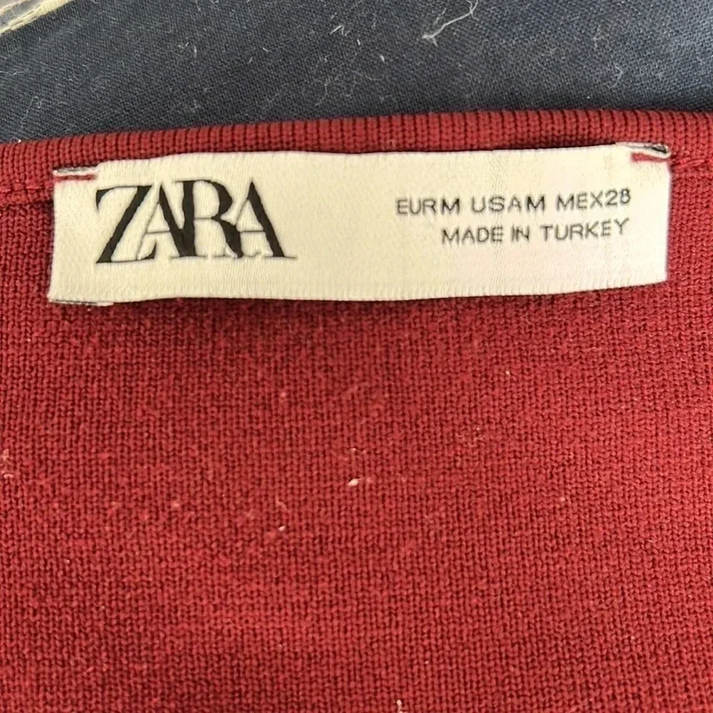 Zara cropped top size medium square neck maroon, red long sleeve